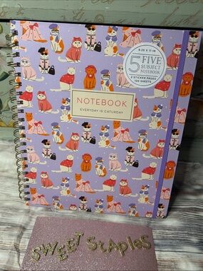 🎀😻 Adorable Kitty Cat Pattern Five-Subject Notebook Pink Purple Big